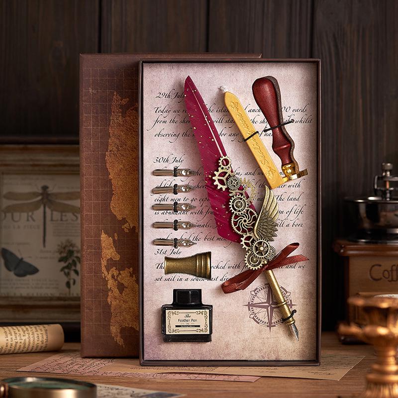 Set stilou Duker: Pană elegantă europeană retro pentru caligrafie cu ceară de sigiliu, perfectă pentru exersarea caligrafiei și prezentare în cutie cadou.