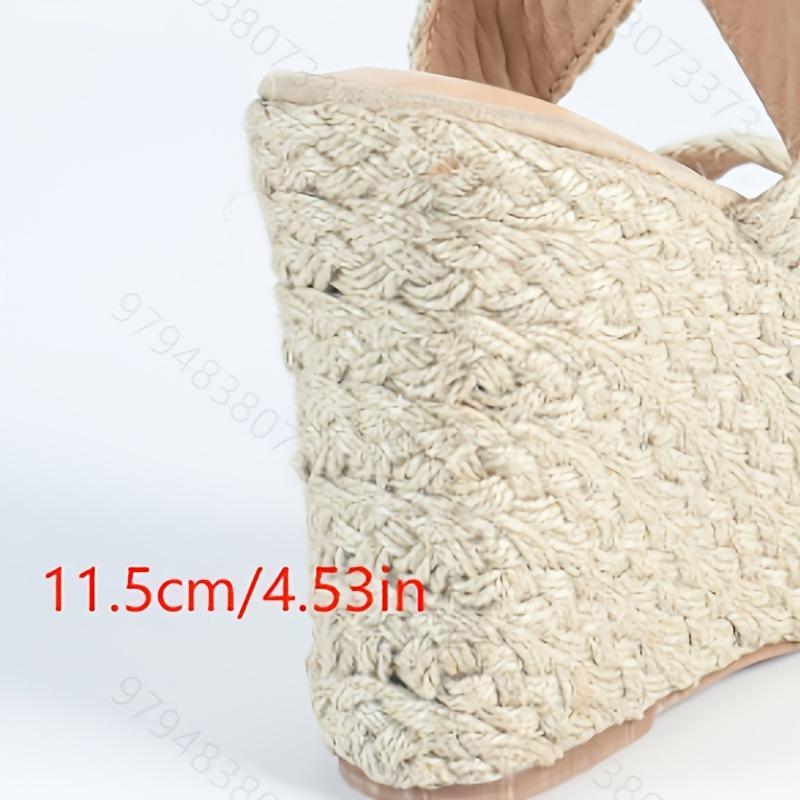 Women's Beige Espadrille Wedge Sandals - Ankle Buckle, Open Toe, Thick Sole, Strappy Summer Fashion Heels