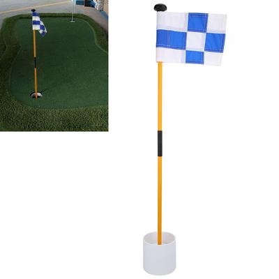 Golf Putting Green Removable Flagpole Set Practicing Accessory with Blue White Grid Flag