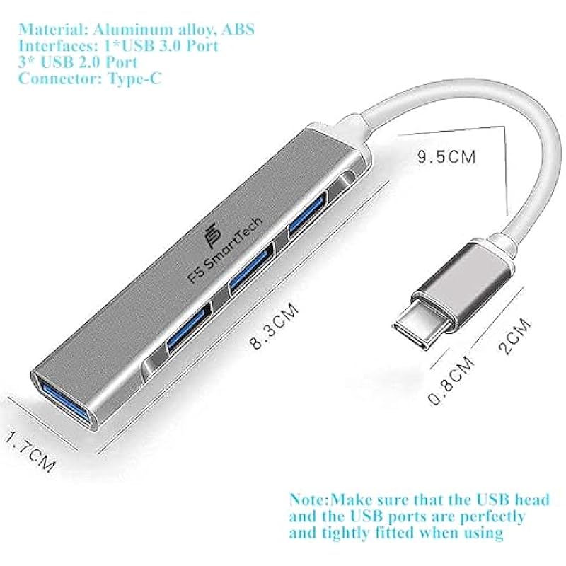 

F5 SmartTech 4 in 1 Type C 4 Ports High Speed 3.0 USB Hub серебряный