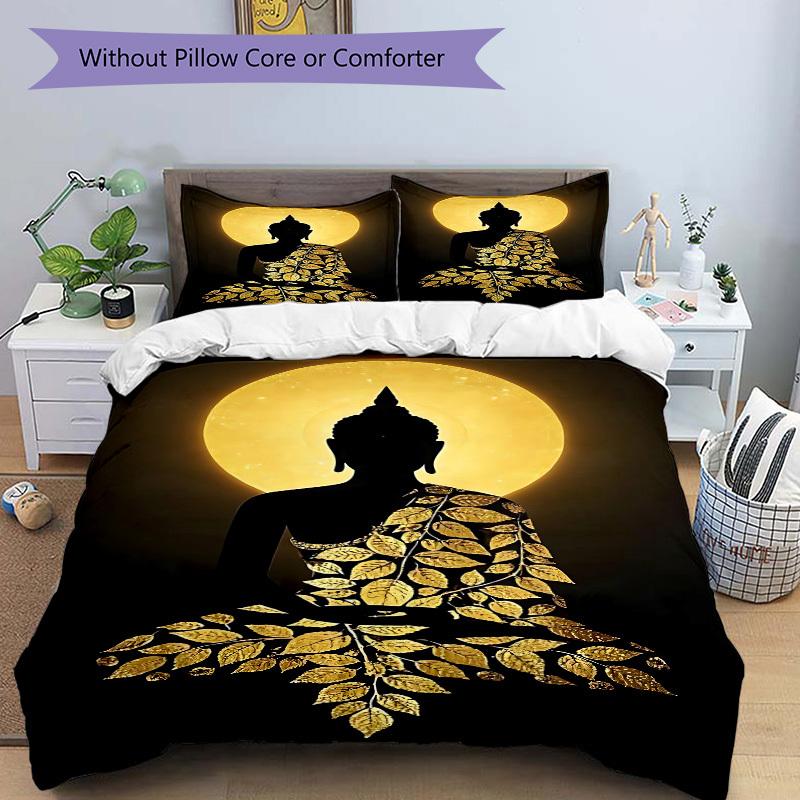 3pc Buddha Moon Cover Set - 1 Quilt Cover + 2 Pillowcases, All Seasons Bedroom Setting, Perfect for Home003