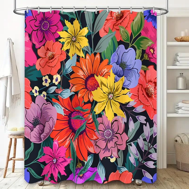 Vibrant Floral Shower Curtain With Multicolored Blooms Bathroom Decor For Home Decoration (180Cm X 180Cm)