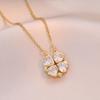 Women's Japanese Korean Folding Fashion Two-Wearing Four-Leaf Flower Heart-to-Heart Clavicle Necklace Zircon Copper Water-Wave