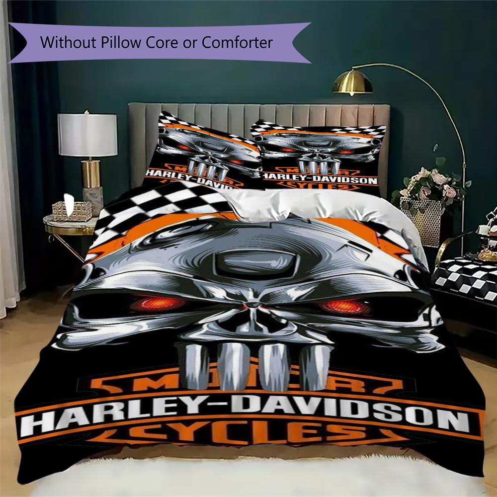 Chrome Skull Harleydavidson Biker Bedding 1 Duvet Cover 2 Pillowcase Without Core Without Core Christmas Birthday Gift