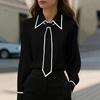 Fashionable Retro Long Sleeve Shirt  Autumn Solid Color Commuting Tie Long Sleeved Shirt Comfortable Loose Casual Versatile Shirt