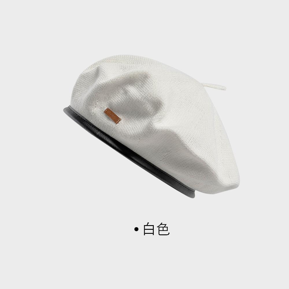 High Quality Fashion Spring and Summer PU Brim Adjustable Knitted Solid Color Cotton Beret Painter Hat for Women
