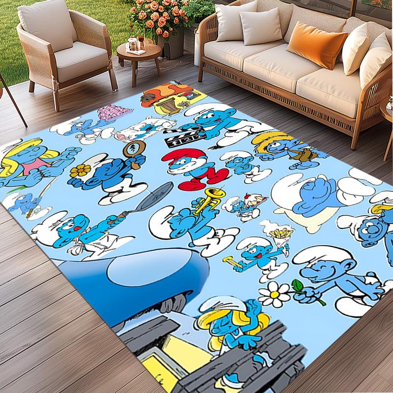 Blue Smurfs Print Rug, Washable Floor Carpet, For Entryway Dorm Laundry Room Office Study, Home Decor Birthday Christmas Gift