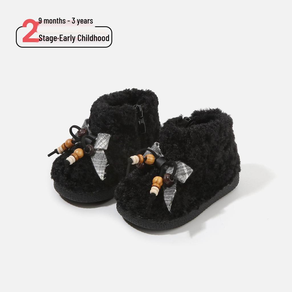 Girls' Lambswool-Lined Winter Snow Boots - Toddler & Children's Short Cotton Princess Boots