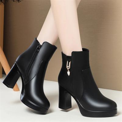 Fashion Thick Heel Non-slip Plus Fleece Thick Sole Platform Shoes 2024 Winter Luxury Black Super High Heel Ankle Boots for Women