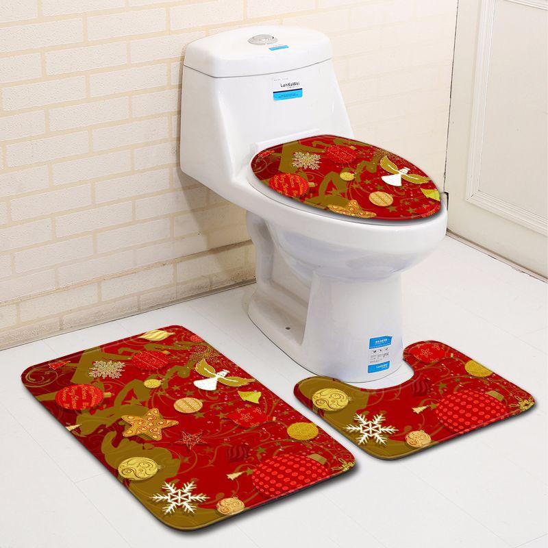 3D Christmas Bathroom Toilet Three-Piece Floor Mat Doormat Bathroom Carpet