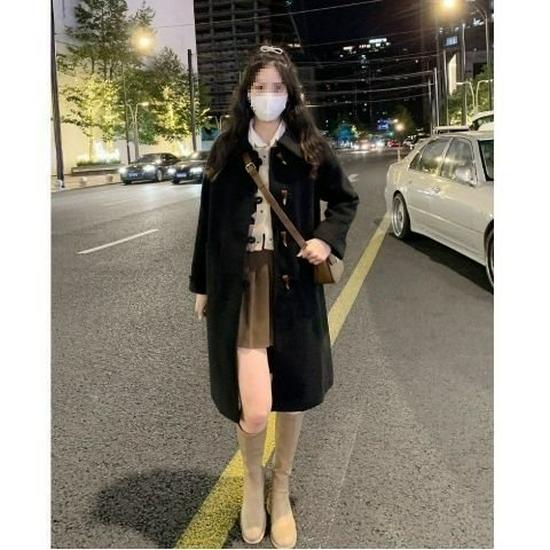 

Women s Mid-Length Wool Coat - Horn Buckle Academy Style, 2025 Autumn/Winter Collection, Petite Loose Fit XXS