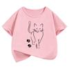 Cute Cat with Paw Kids Tshirts Summer Short Sleeve Tees Cartoon Boys Girls Clothes Kawaii Kitten Tops Y2K Children T-shirt