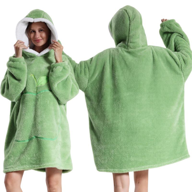 Cozy Hooded TV Blanket - Outdoor & Indoor Cold-Proof, Thick, Solid Color, Long Sleeves, Couples' Wear