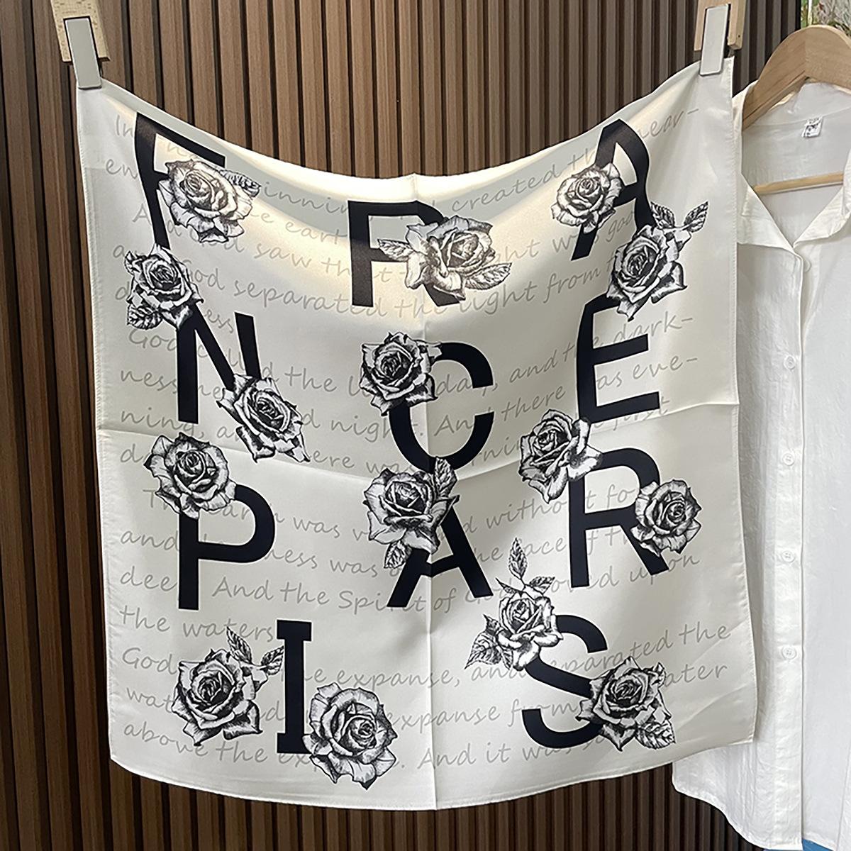 Korean version of fashion letter silk silk scarf women s high-end twill versatile camellia white 70cm silk square scarf 68*68cm
