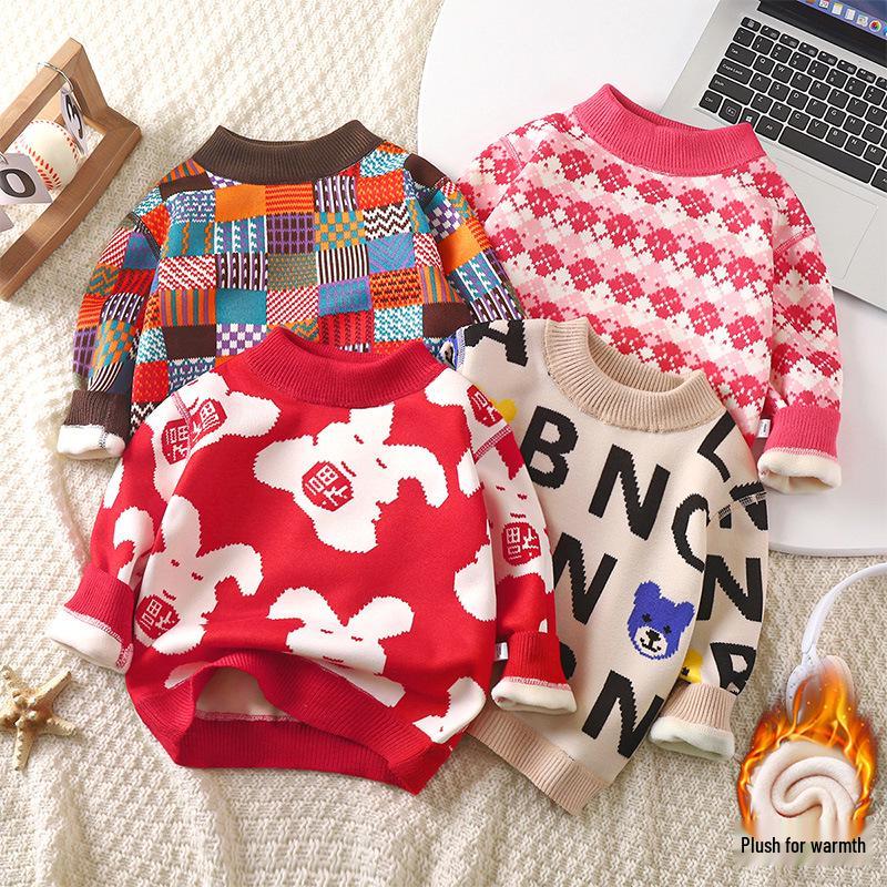 Children's Fleece-Lined Sweater 2023: Cozy, Thick Knit, Boneless Long-Sleeve for Boys & Girls