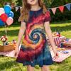 Girls Short Sleeve Dress with Pocket Independence Day Print Casual Comfortable Fit A-Line Skater Dress for Summer