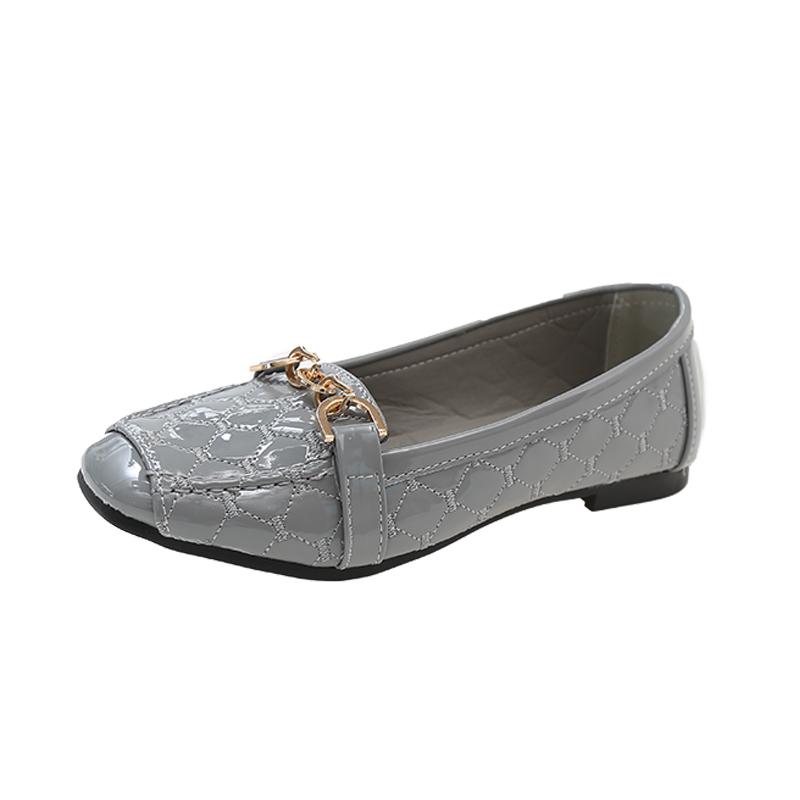 Women's Low Heel Shoes Fall New Square Head Shallow Mouth Metal Chain Soft Sole Anti-slip Wear-resistant Flat Shoes