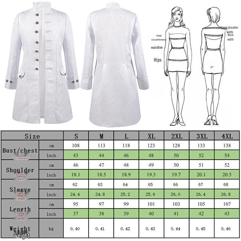 Men's Solid Color Steampunk Retro Stand Collar Coat for Halloween