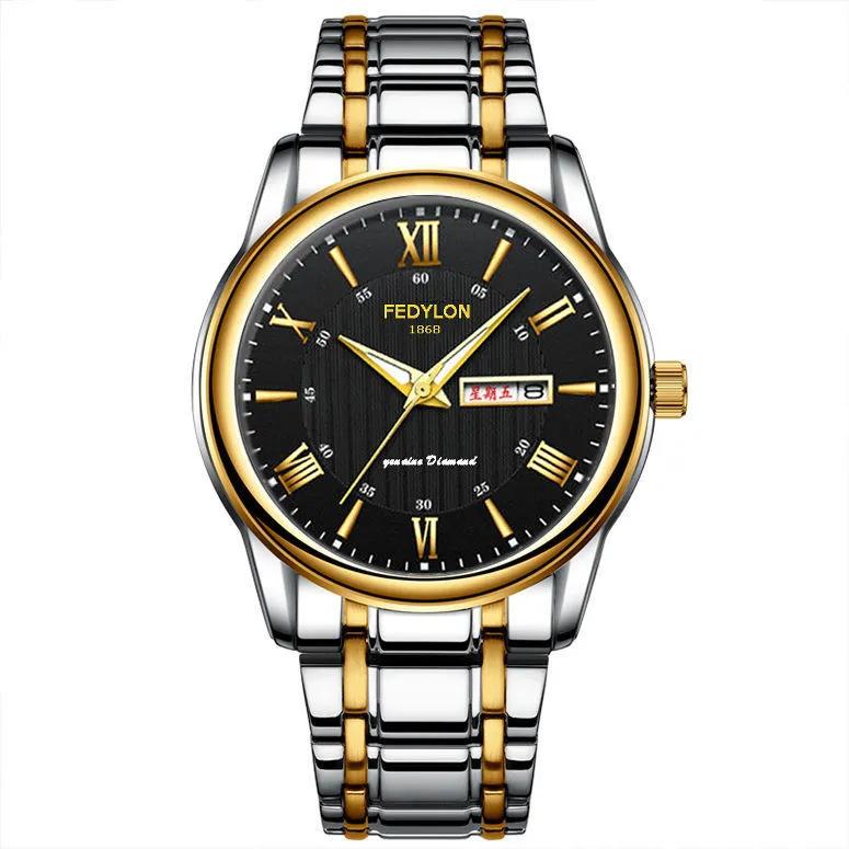 Ceas de mână cu cuarț automat, impermeabil, nemecanic, cu calendar dublu, luminos, versiune coreeană, curea din oțel, la modă