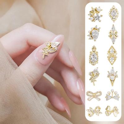 2Pieces Lot Pendant Chain 3D Alloy Butterfly Nail Art Zircon Pearl Metal Manicure Nails DIY Accessories Nail Decoration