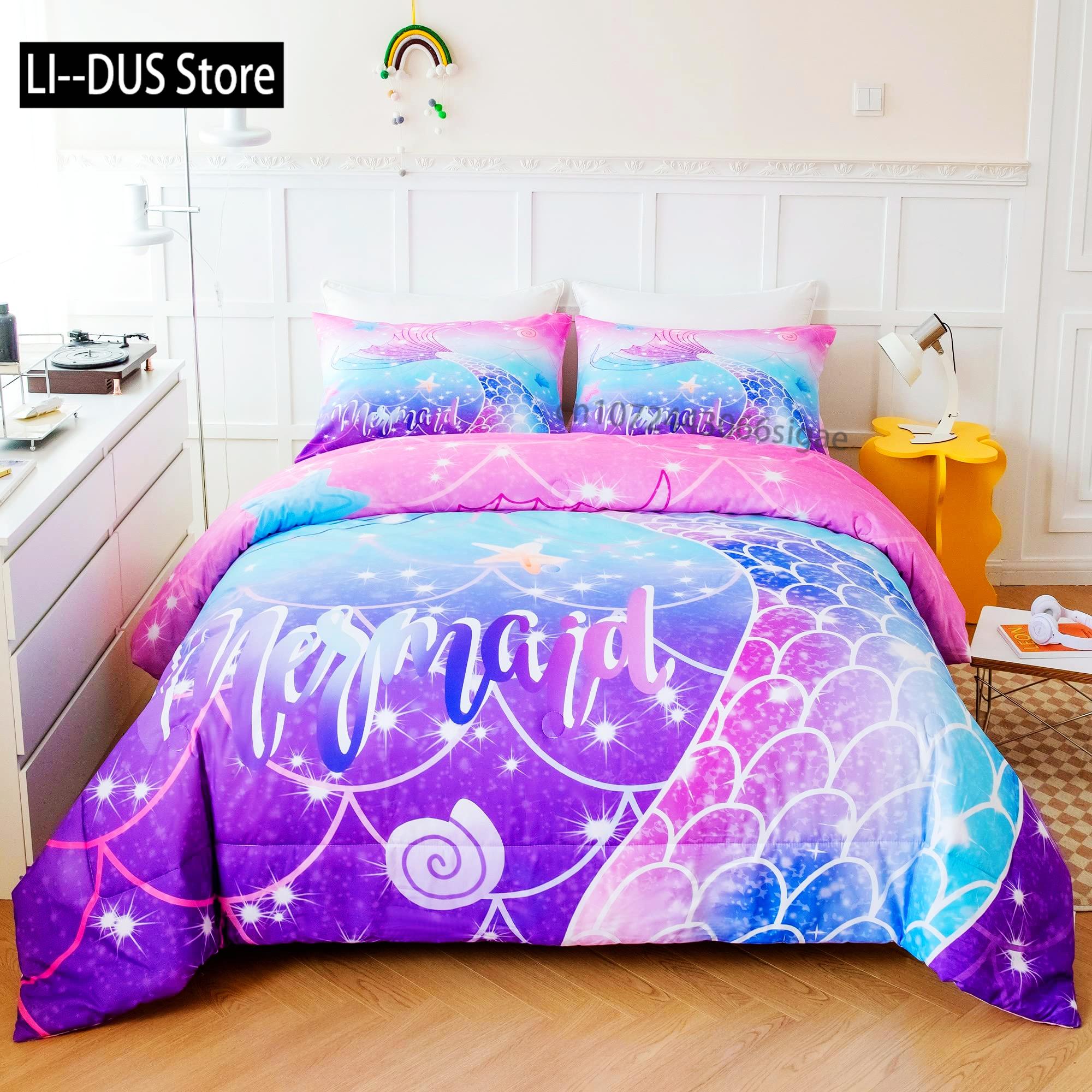 Monika Chen Unisex Girls Mermaid Comforter Set Twin Size Fish Scale Bedding Set 3Pcs Bedroom Decor Quilt Cover With 2 Pillowcase Twin Full Size