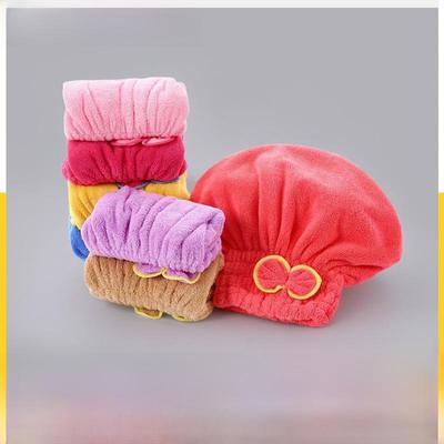 Coral Velvet Bowknot Princess Shower Cap - Soft, Water-Absorbing High-Density Hair Drying Hat