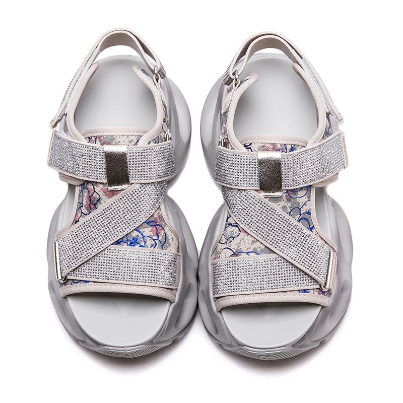 Chunky Platform Sparkle Velcro Sandals for Women Futuristic Thick Sole Summer Shoes