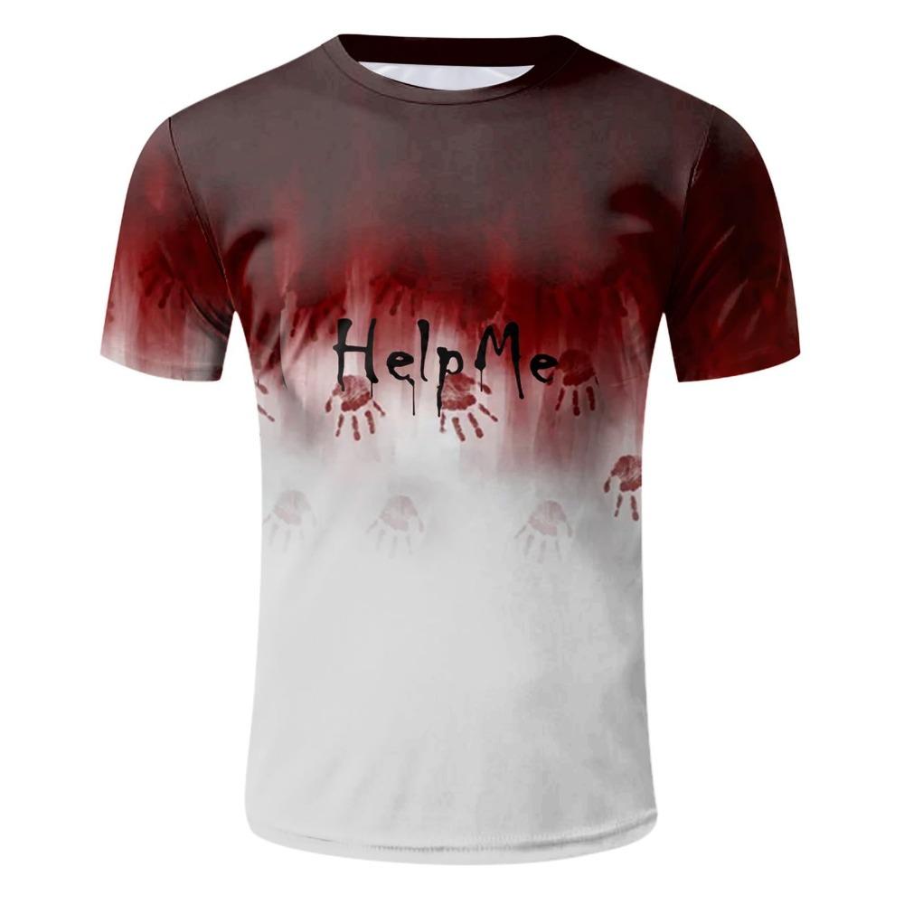 Sommer Briefe Blutiges Muster Gedruckt Herren Kurzarm Rundhals T-Shirt Atmungsaktiv Leicht Party Oberteil Damen T-Shirts Kleidung