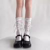 White Calf Socks for Women Summer Thin Bowknot Ballet Bubble Cuff Mary Jane Slouch Socks