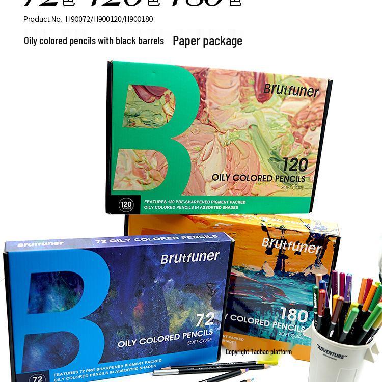 Brutfuner Black Barrel Oil-Based Colored Pencils - Thick Core, Soft, Available In 72, 120, or 180 Colors, In Tin or Paper Box