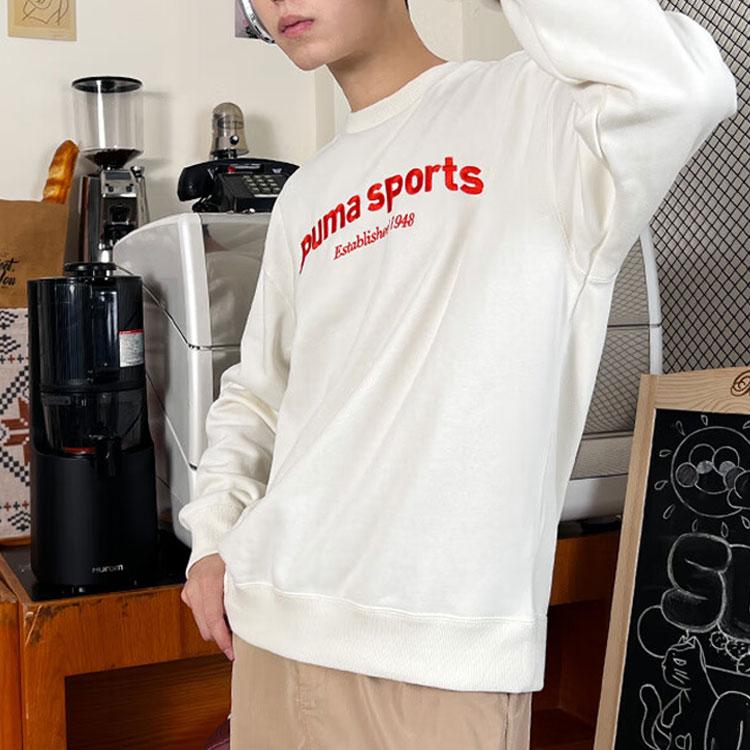 Puma Color Block Letter Print Casual Crew Neck Long Sleeve Sweatshirt Men sweatshirt White Red 625312-65