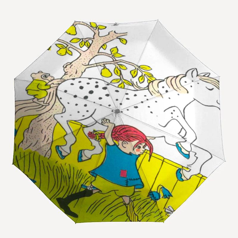 Pippi Longstocking Theme Automatic Umbrella, Lightweight & Portable, 8 Rib, Perfect for Outdoor Travel, Birthdays, Christmas, Gifts.