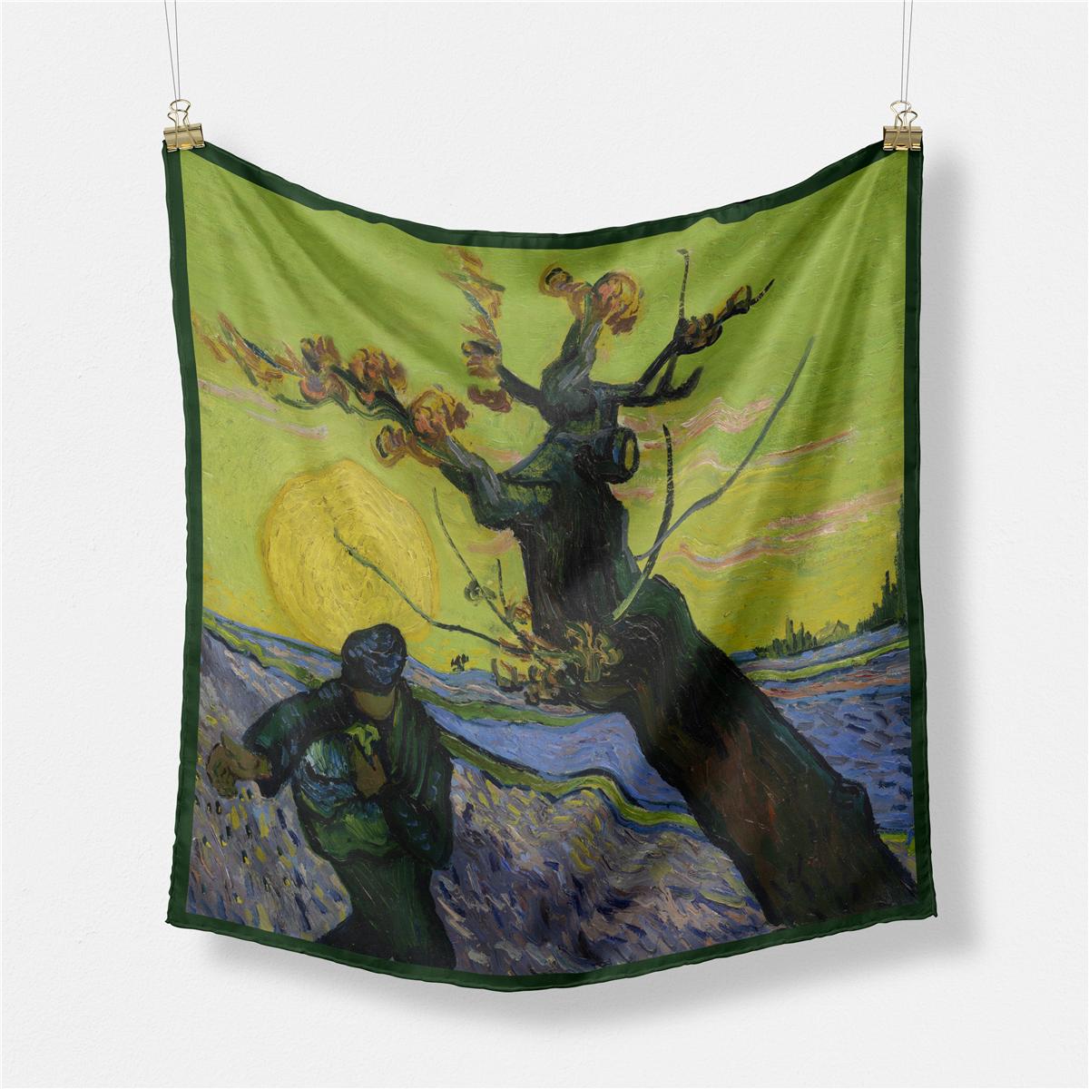 Famous Oil Painting Twill 100% Silk Scarf 53cm Square Scarves Fashion Hijab Women Scarf Wraps Head Scarf Neckerchief Bandana