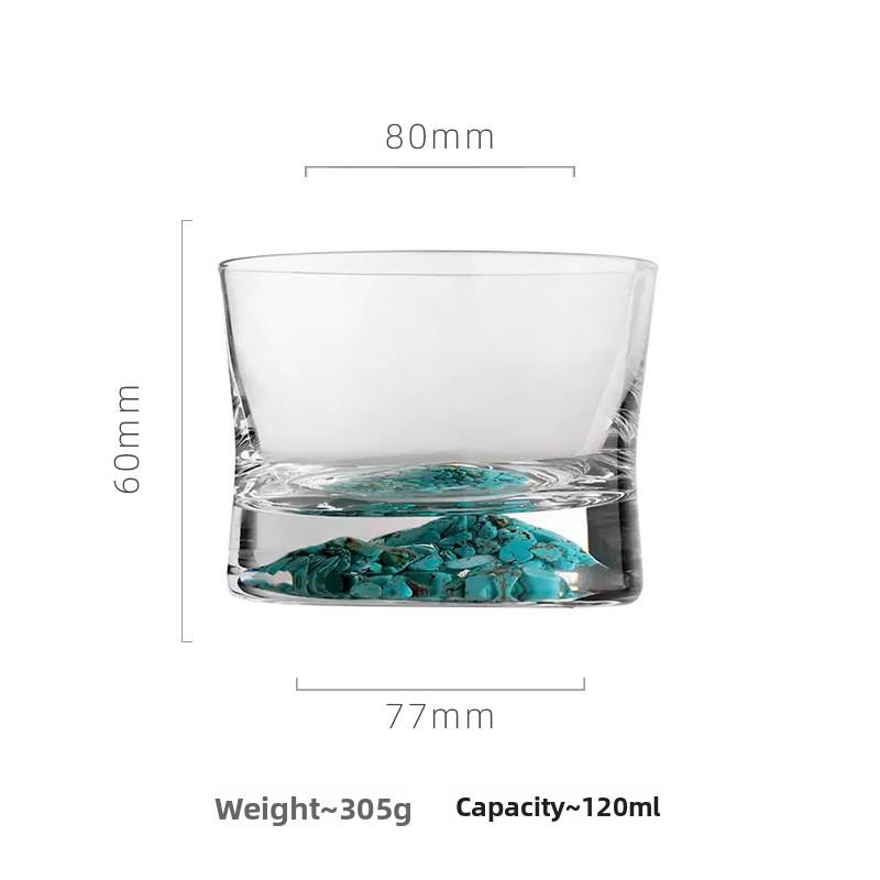 Turquoise Whiskey Glass Thick Base Crystal Bar Cup with Iceberg Bottom for Liquor 101-200ml