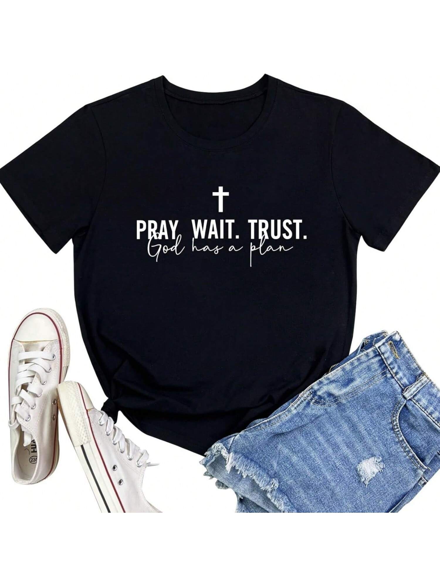 LOOKFACE Wounisex Pray Wait Trust Soft Tees Cute Graphic T Shirts S разноцветный