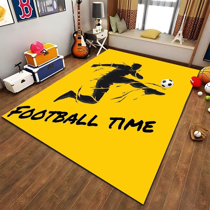 "Yellow Football Time Carpet with Soccer Player Graphic Design" Suitable for Use As an Anti-slip for Living Room Bedroom Sofas