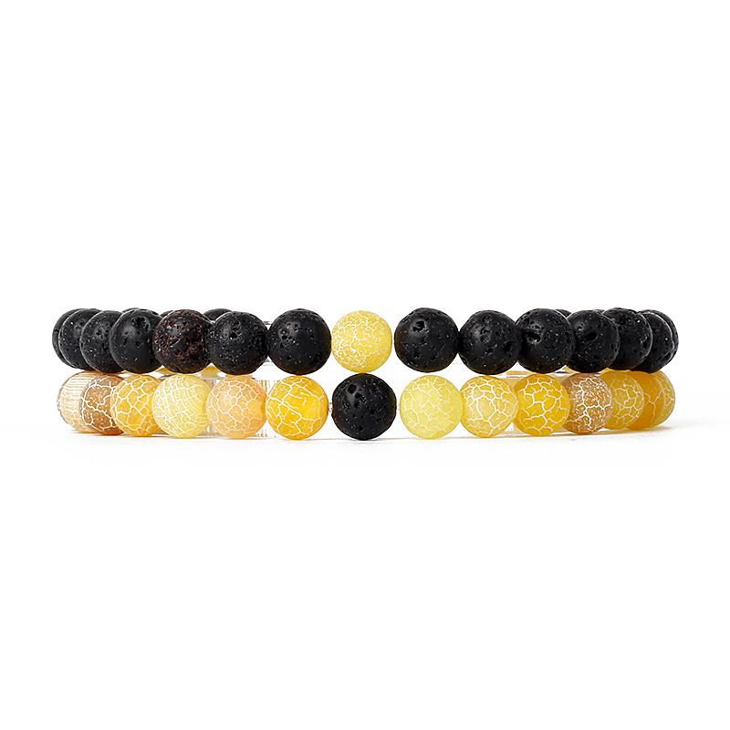 2pcs/Set Couples Distance Bracelets Tiger Eye Natural Chakra Lava Stone Beaded Yoga Bracelets for Men Women Elastic Rope Jewelry
