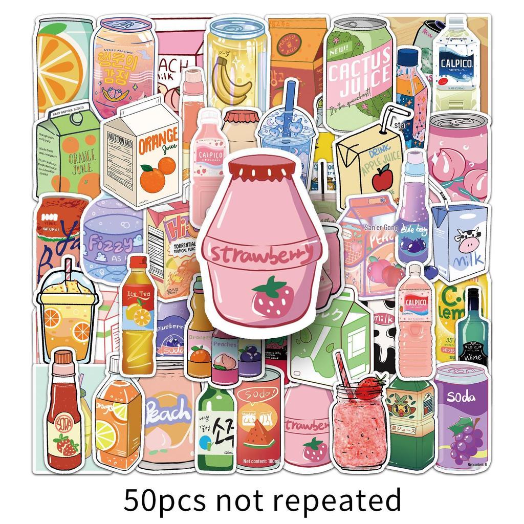 50-Piece Ins Style Fresh Beverage Bottle & Laptop PVC Sticker Set