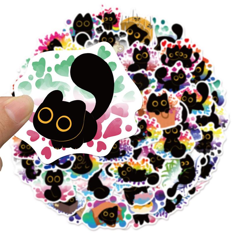50 KUSOV Nálepky Čierna Mačka Vtipné Kreslené Mačacie Meme Nálepky Kawaii Čiernobiela Sada Nálepiek na Fľaše s Vodou Notebook Batožinu