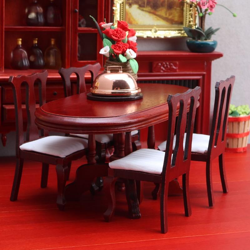 1 Set Display Cabinet Ornament 1/12 Miniature Dining Table And Chairs Kit For Dollhouses Diy Toy Food Playhouse Furniture Model