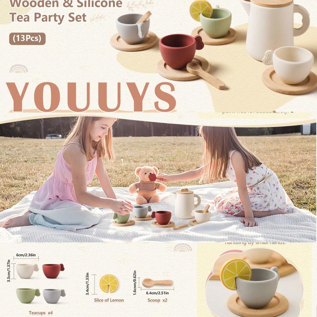 Kinderteesets und Küchenzubehör, Plastik-Rollenspiel-Küchenspielzeug, Teetassen, Spielteller, Geschirrsets, Kaffeekuchen-Spielzeug