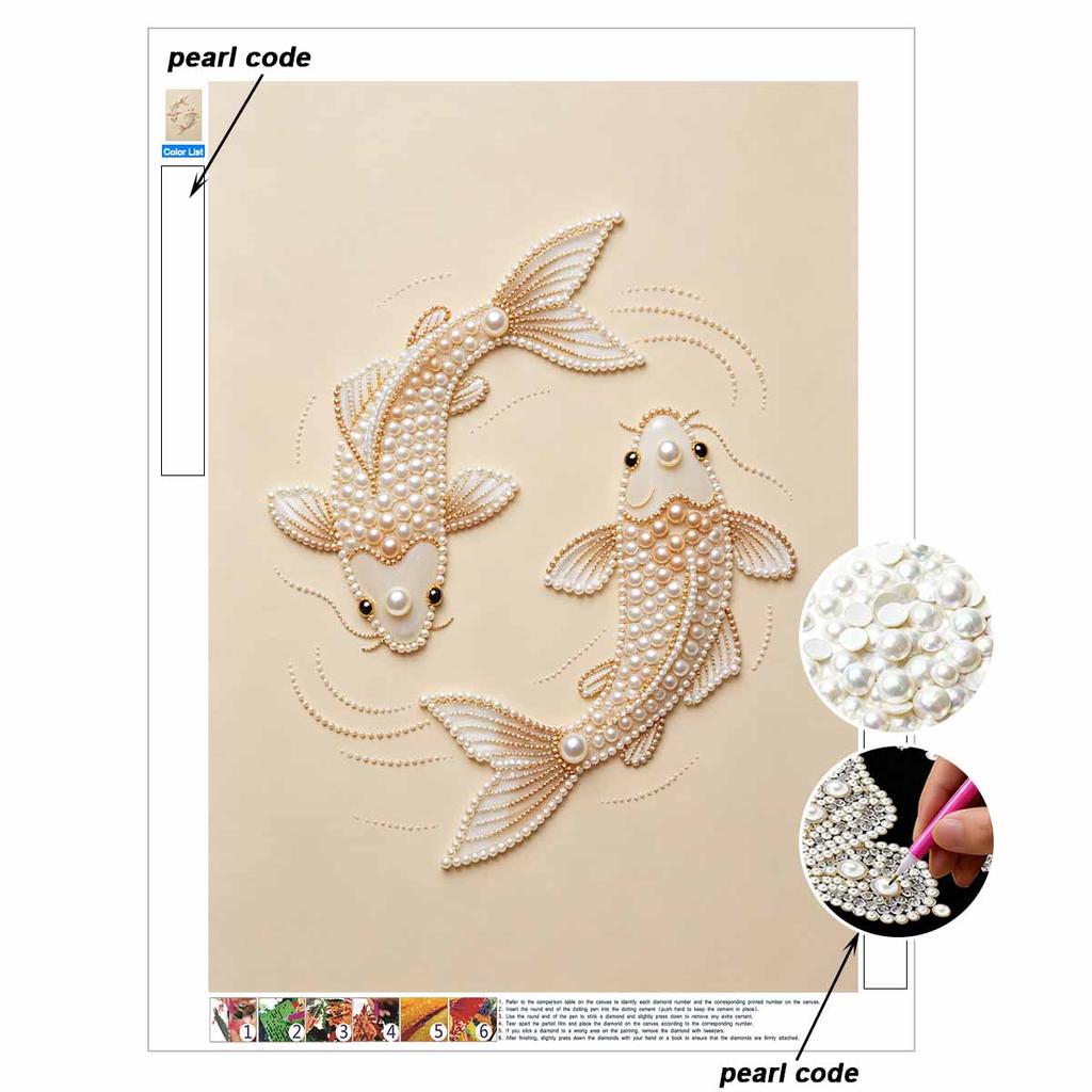 DIY Pearl Embroidery Diamond Painting Kit Koi Fish Sparkling Beads Art Craft Handmade Decoration Gift for Home Use