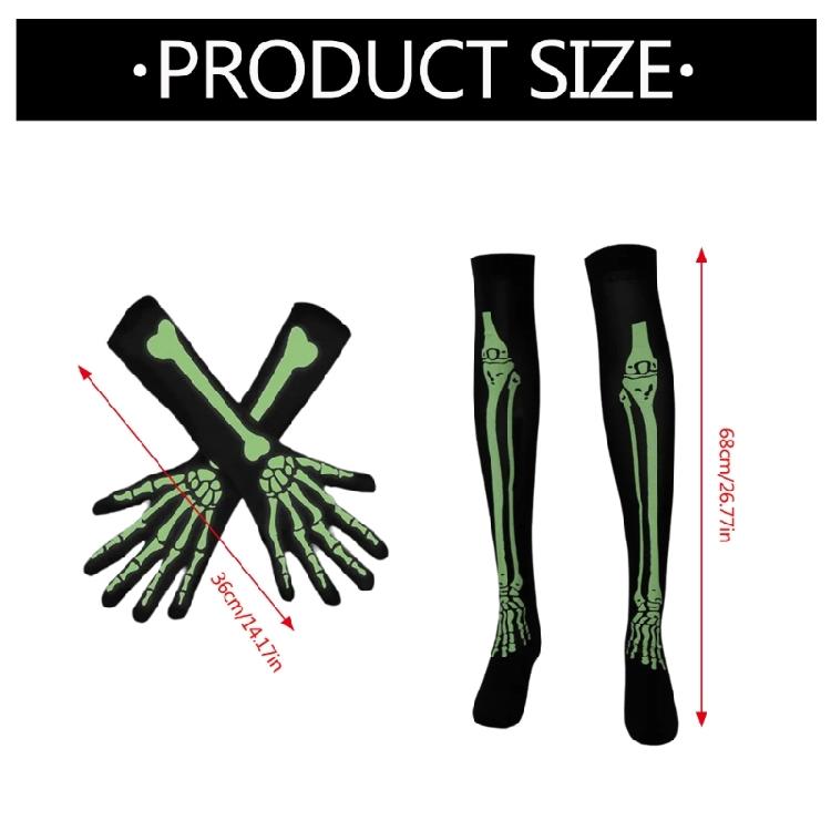 Halloween Skeleton Knees High Socks Skeleton Gloves Luminous Stocking Socks Halloween Cosplay Accessories
