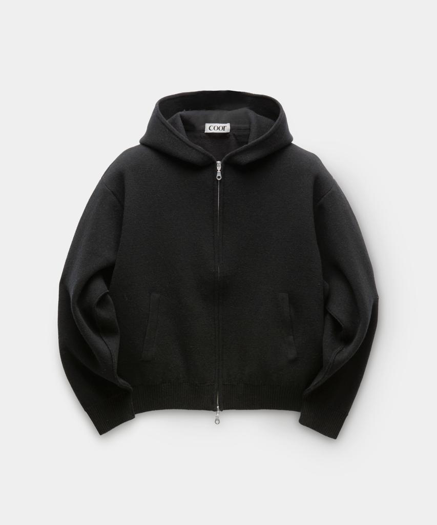 Kueo Double Face Wool Blend Zip-Up Hoodie (Black)