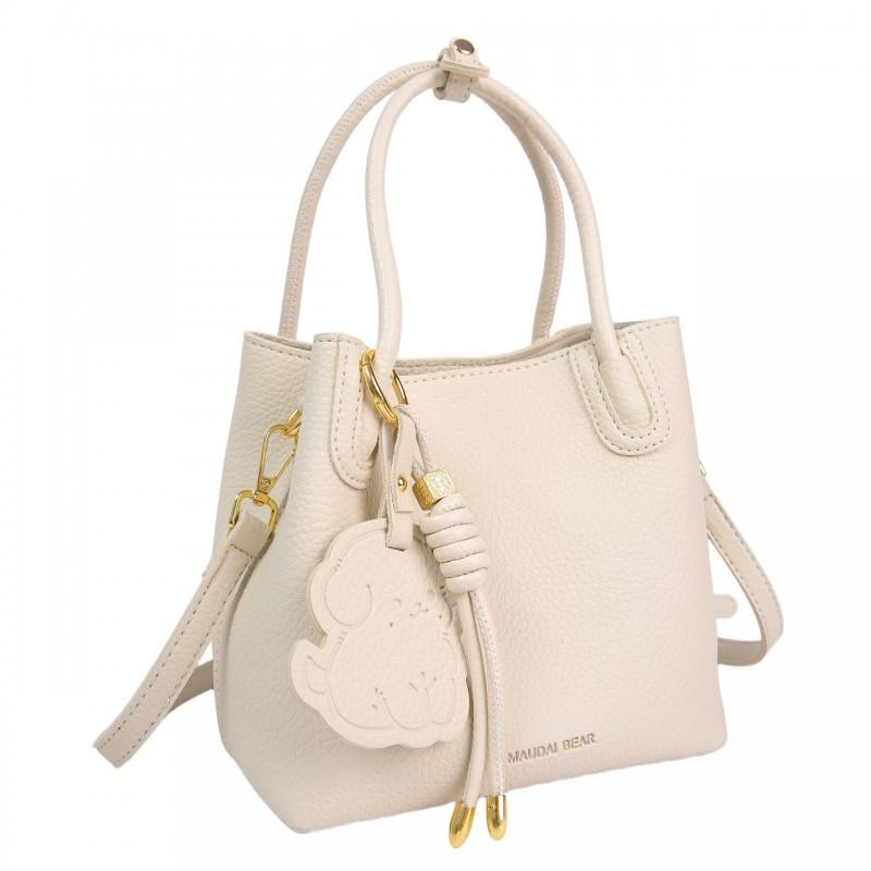 Korean Style Niche Casual Simple Lychee Pattern Portable Bucket Bag Temperament All-matching Work Commuter Mother Cross-body Women