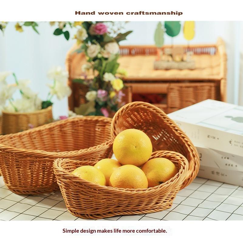 Cesta de Ratán de Plástico Tejida a Mano Ecológica Duradera Soporte de Almacenamiento para Cocina Pan Frutas Snacks Almacenamiento