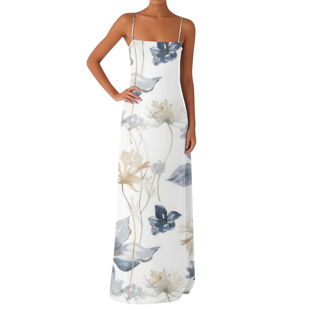 Damen Off-the-Shoulder Sexy Silky Floral Print Langes Kleid