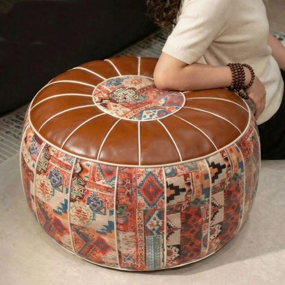 Embroider Craft Boho Seat Cushion Cover Leather Storage Bag Pumpkin Pouf Cover  Home Use