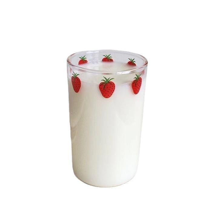 

1/2 Piece 16oz Juice Cup with Glass Straw Milk Coffee Cup Berry Pattern, Easy to Clean Reusable for Cold/Hot Drinks 400ml