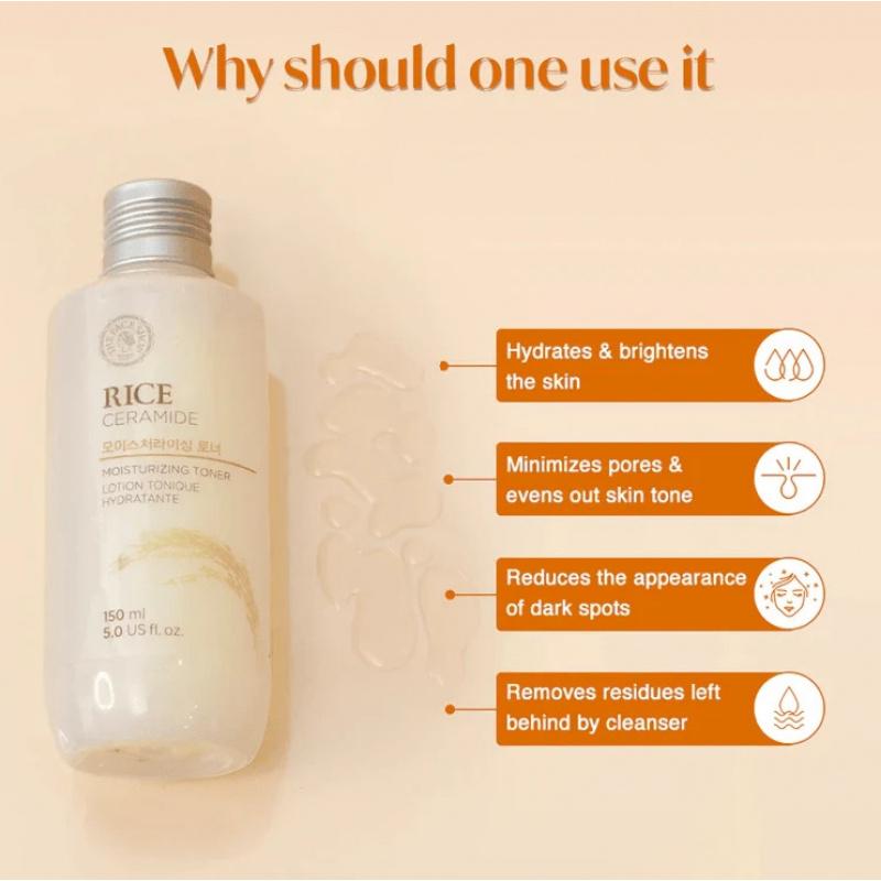 The Face Shop Rice & Ceramide Moisturizing Toner 150ml,Strengthens Skin Barrier